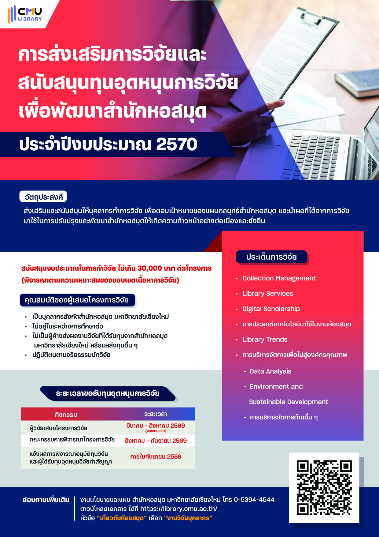 โปสเตอร์ประชาสัมพันธ์ทุนวิจัย 2570